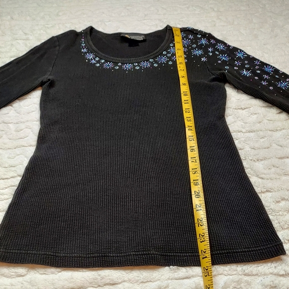Christine Alexander Black Long Sleeve Rhinestone Detail Top Size L - Picture 2 of 11